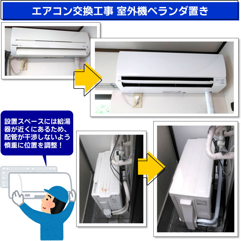 エアコン交換工事（既設：パナソニックインバーター冷暖房除湿タイプ ルームエアコンCS-22RKH-W　室外機CU-H229A→交換：AS-AH221L-W 富士通ゼネラルルームエアコン　ノクリアAHシリーズ）