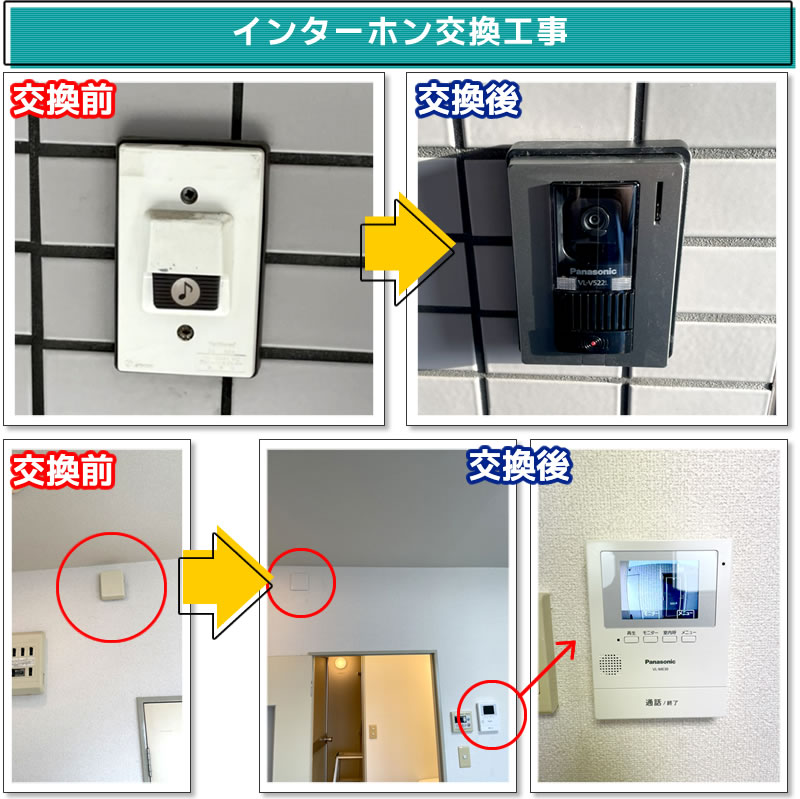 インターホン交換工事(パナソニック テレビドアホン VL-SE30KL)、電気配線工事、ガラス交換(東京都世田谷区)