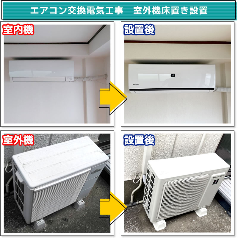 エアコン交換配管電気工事(既設機種:富士通ゼネラル AO-A224→交換機種:シャープ プラズマクラスター AY-L22DH-W)(東京都世田谷区)